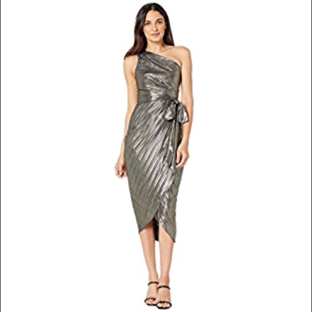 Ted Baker metallic one shoulder drape midi dress, NWT